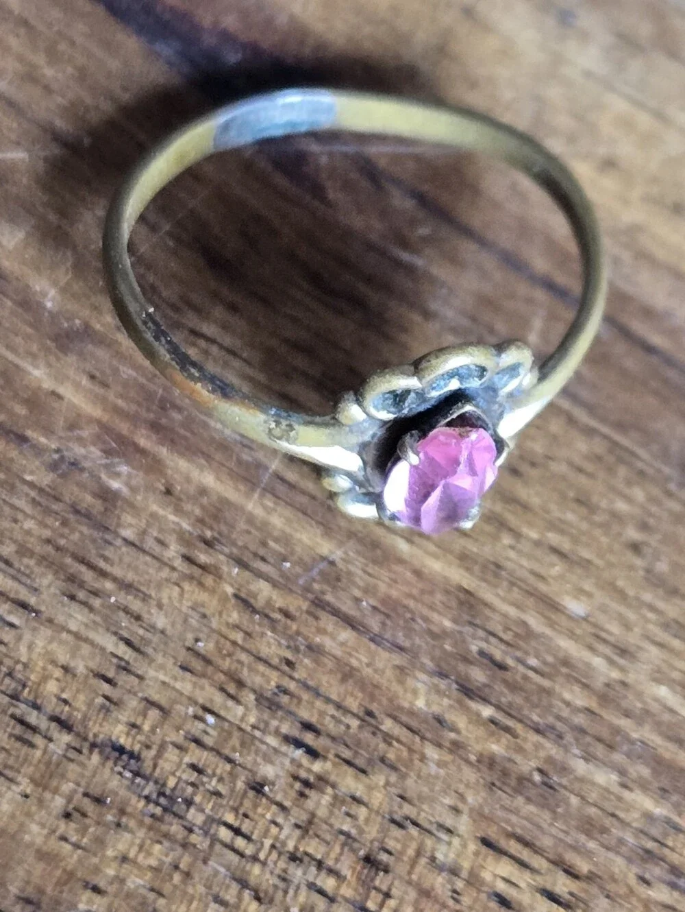 Vintage Copper Tone Pink Marquise Stone Filigree Ring Size 5 POR000009